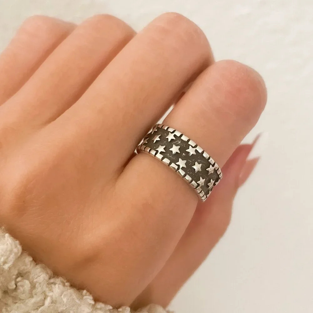 925 Sterling Silver Star Ring Starry Night Ring Minimalist Ring Band
